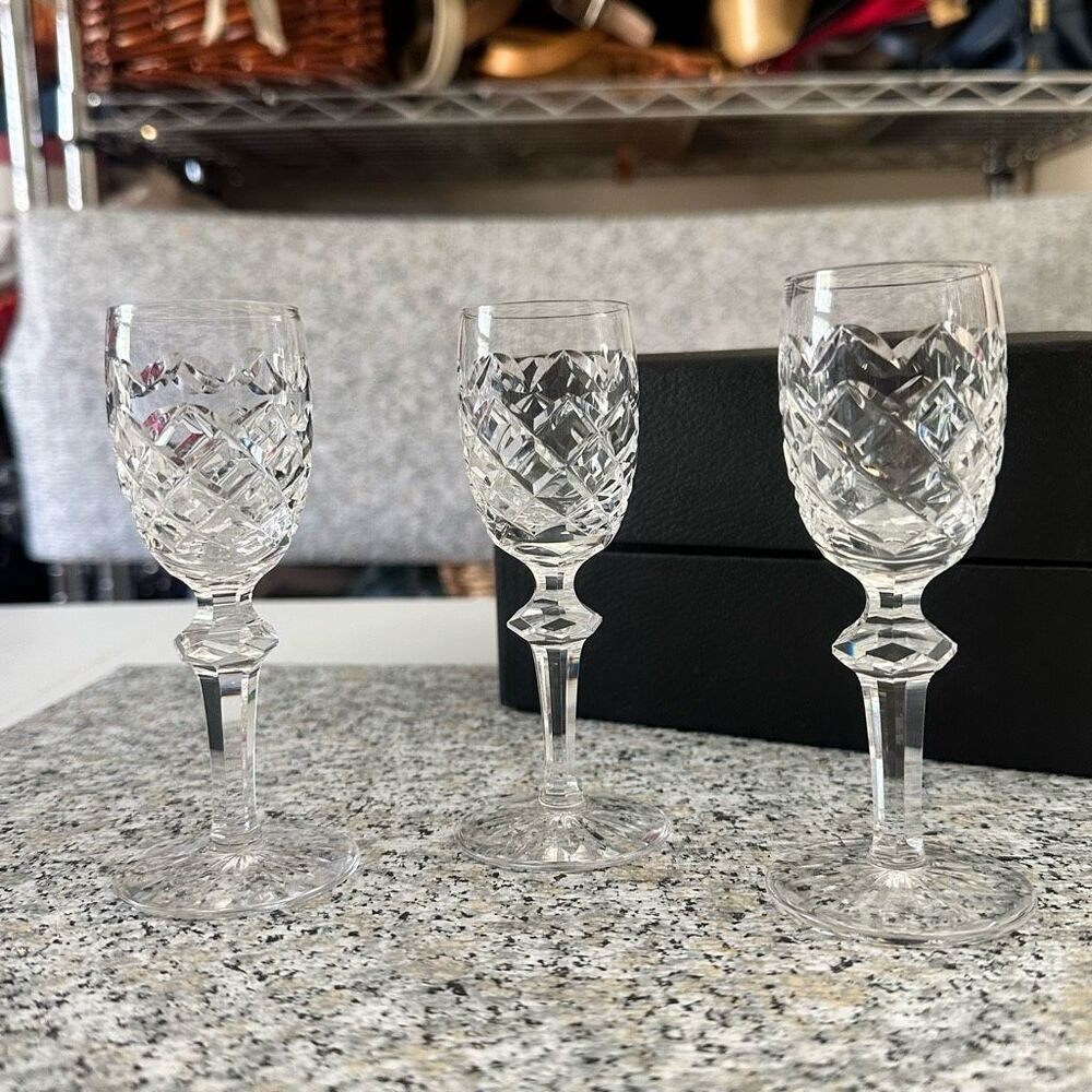 Waterford Crystal 3 Piece RARE‎ 4.5” Tall Claret Powerscourt Stemware Vintage